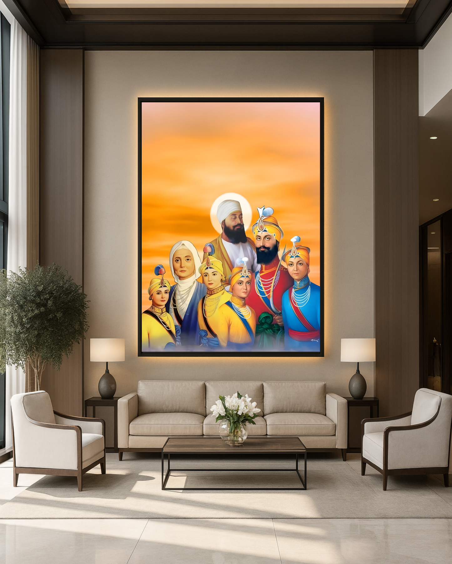 #14 Guru Tegh Bahadur Ji, Guru Gobind Singh Ji, Mata Gujri & Chaar Sahibzaade Wall Art Poster