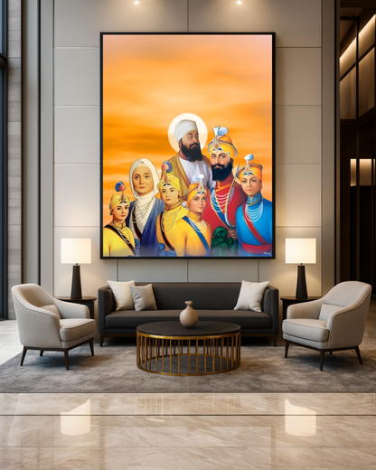 #14 Guru Tegh Bahadur Ji, Guru Gobind Singh Ji, Mata Gujri & Chaar Sahibzaade Wall Art Poster